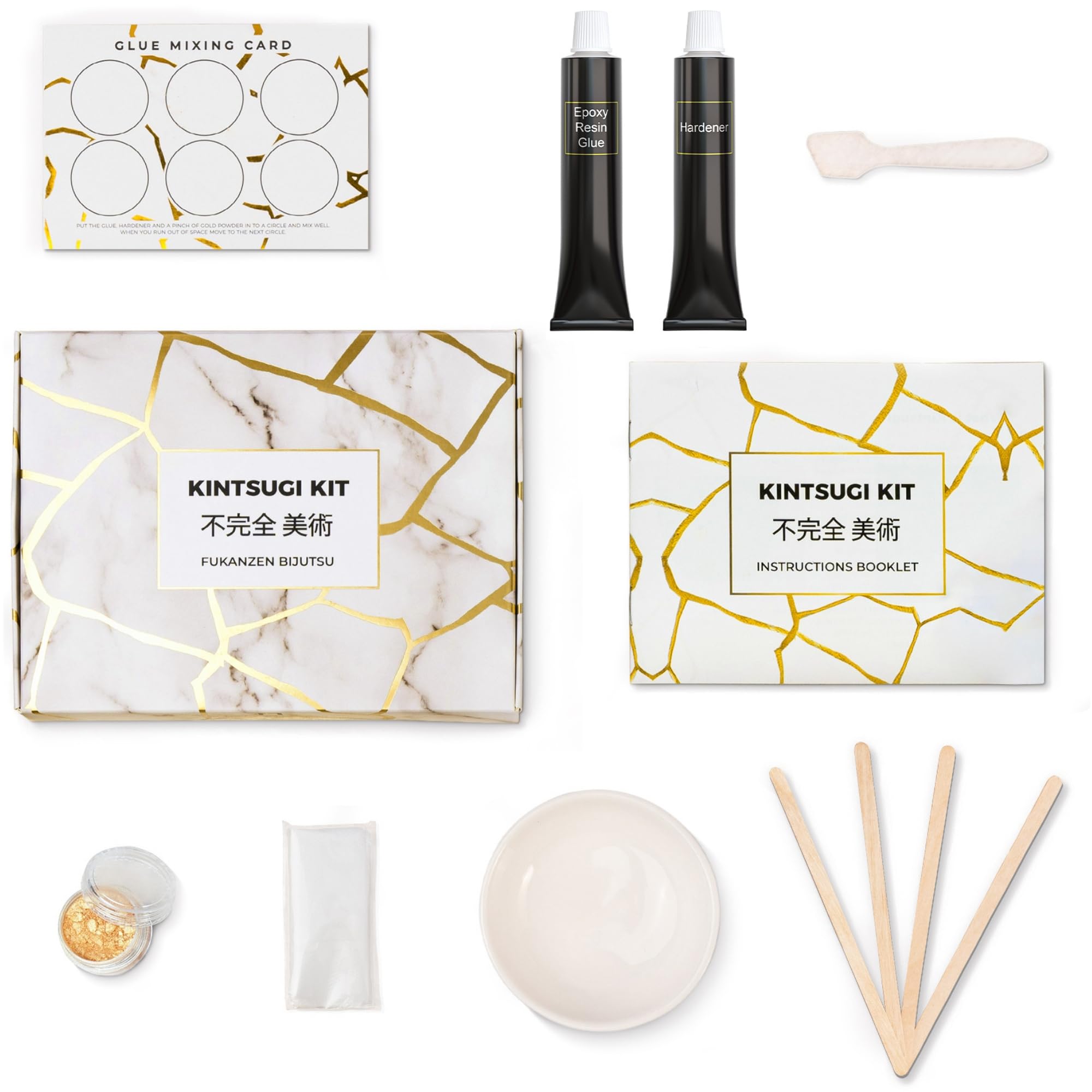 Laffair Kintsugi Repair Kit – Repair Ceramic Bowls with Kintsugi Kit Gold Powder Resin Glue, Bring Japanese Art to Your Home – Comes with a Practice Bowl and Cloth