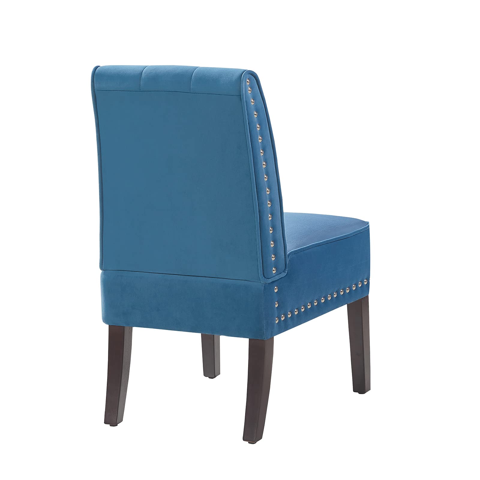 Blue Velvet Dining Chairs, DRM'SCUUM Comfy Dining Room Chairs, Soft Blue Velvet with Fabric Buttons and Nails, Rubber Wood Legs, for Kitchen, Home and Coffee Decor Accents