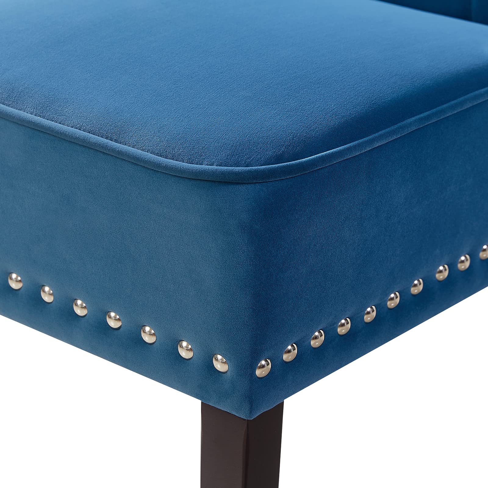 Blue Velvet Dining Chairs, DRM'SCUUM Comfy Dining Room Chairs, Soft Blue Velvet with Fabric Buttons and Nails, Rubber Wood Legs, for Kitchen, Home and Coffee Decor Accents