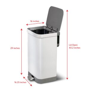 Glad Stainless Steel Step Trash Can with Clorox Odor Protection | Large Metal Kitchen Garbage Bin with Soft Close Lid, Foot Pedal and Waste Bag Roll Holder, 20 Gallon, White