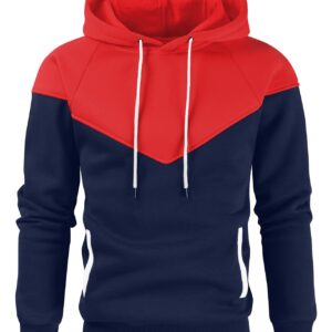 Niceif Men's Midweight Fleece Pullover Hoodies Casual Color Block Hooded Sweatshirt with Pockets, Red Navy M