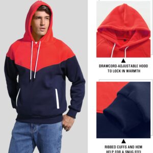 Niceif Men's Midweight Fleece Pullover Hoodies Casual Color Block Hooded Sweatshirt with Pockets, Red Navy M