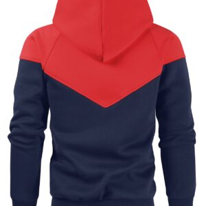 Niceif Men's Midweight Fleece Pullover Hoodies Casual Color Block Hooded Sweatshirt with Pockets, Red Navy M