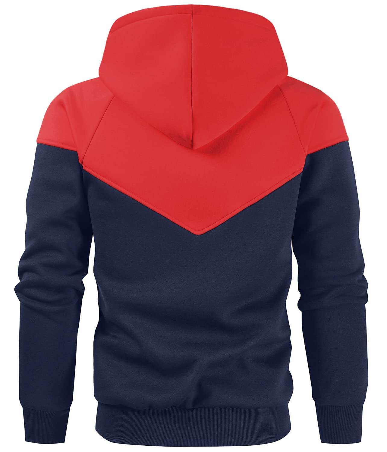 Niceif Men's Midweight Fleece Pullover Hoodies Casual Color Block Hooded Sweatshirt with Pockets, Red Navy M