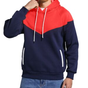 Niceif Men's Midweight Fleece Pullover Hoodies Casual Color Block Hooded Sweatshirt with Pockets, Red Navy M