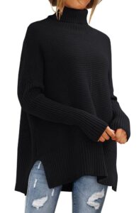 efan black oversized turtleneck sweaters dress for women clothes trendy rib pullover sweater long tunic sweaters knit tops