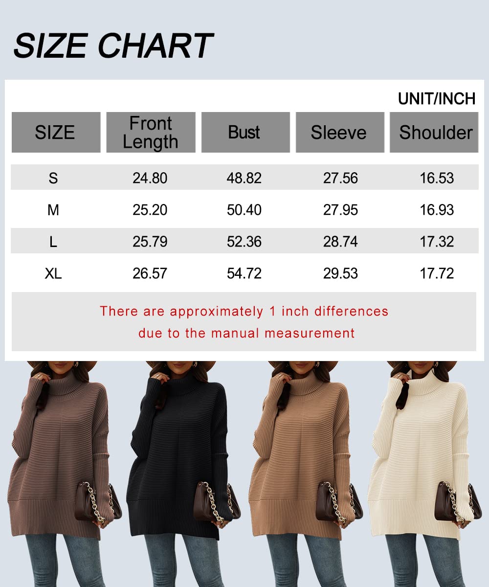 EFAN Black Oversized Turtleneck Sweaters Dress for Women Clothes Trendy Rib Pullover Sweater Long Tunic Sweaters Knit Tops