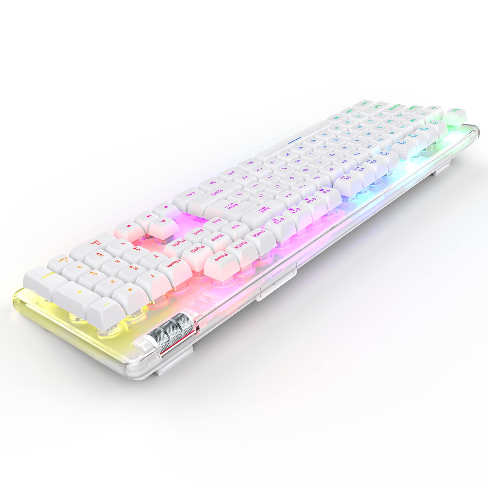 K10 RGB Gaming Keyboard,Transparent Case RGB Backlit Keyboard with PBT Keycap,Ergonomic Wired White Keyboard with Mechanical Feel 104 Key keyboard with Scroll Wheel for PC PS4 Xbox Mac Gaming Office