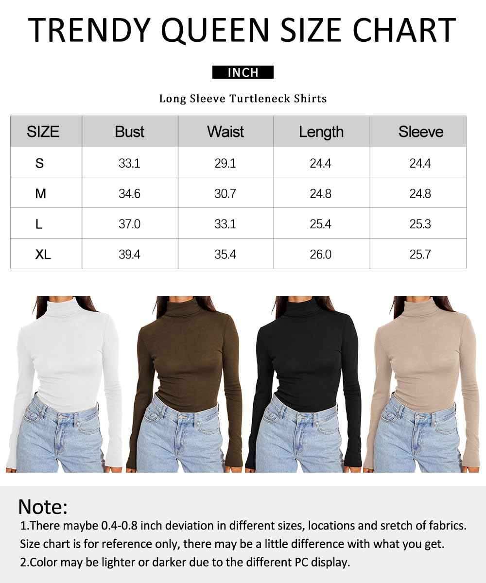 Trendy Queen Women's Long Sleeve Tops Mock Neck High Turtleneck Shirts Fall Fashion 2024 Stretch Tight Lightweight Basic Slim Fit Pullover Layering Soft Thermal Underwear Tops White