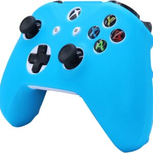 HLRAO Blue Silicone Cover Skin for Xbox One S/X Controller Glow in The Dark Anti-Slip Soft Rubber Case Protector Accessories Set with 8 Glow in The Dark Thumb Grips Caps + 2 Cute Cat Paw Caps.