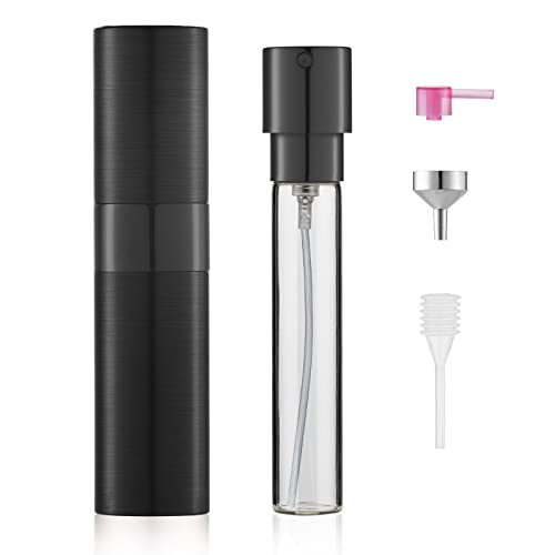 LISAPACK 8ML Brushed Atomizer Perfume Spray Bottle for Travel, Empty Refillable Cologne Dispenser, Portable Sprayer (Black)