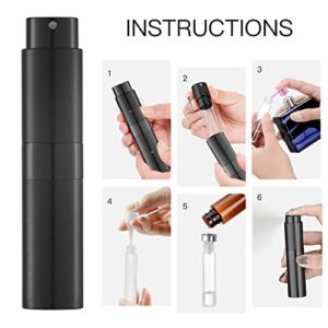 LISAPACK 8ML Brushed Atomizer Perfume Spray Bottle for Travel, Empty Refillable Cologne Dispenser, Portable Sprayer (Black)