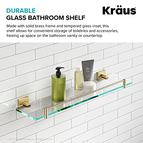 Kraus Ventus Glass Bathroom Shelf with Rail, Brushed Gold Finish, KEA-17745BG