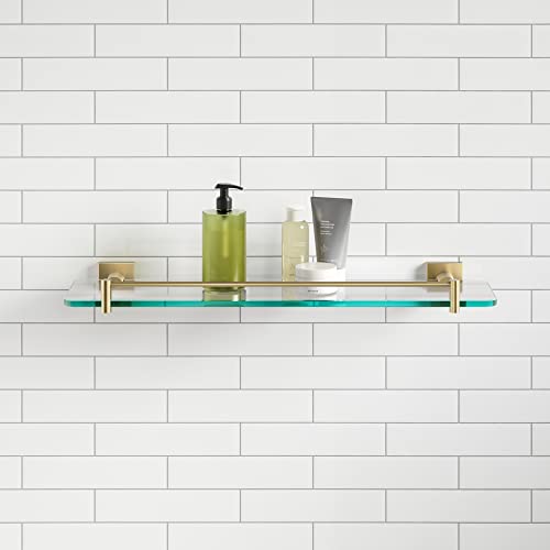 Kraus Ventus Glass Bathroom Shelf with Rail, Brushed Gold Finish, KEA-17745BG