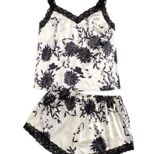 Floerns Women's Plus Size Contrast Lace Camisole and Shorts Pj Set Sleepwear Black and White 3XL