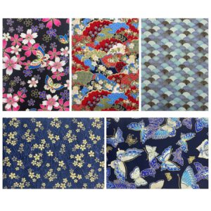 aufodara 5Pcs Cotton Fabric 15.7x31.4" Japanese Style Printed Fabric Fat Quarters Fabric Bundles for DIY Sewing Quilting Artcraft Handwork Fabric (Navy Blue)