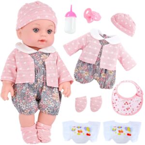 uzidbto realistic baby doll set in gift box - 12 inch newborn alive baby doll with accessories and clothes with pacifier feeding bottle diapers hat bib socks stuff gift idea for ages 3+