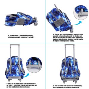 seastig Rolling Backpack 18in Double Handle Backpack Kids Wheeled Backpack Roller Backpack with Lunch Bag Set Girls Boys