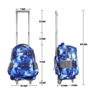 seastig Rolling Backpack 18in Double Handle Backpack Kids Wheeled Backpack Roller Backpack with Lunch Bag Set Girls Boys