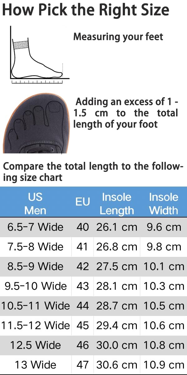 WHITIN Canvas Barefoot Sneakers for Men Wide Toe Box Minimalist Zero Drop Sole Shoes Minimus Extra Width Fit Size 11.5 12 Minimal Black 45