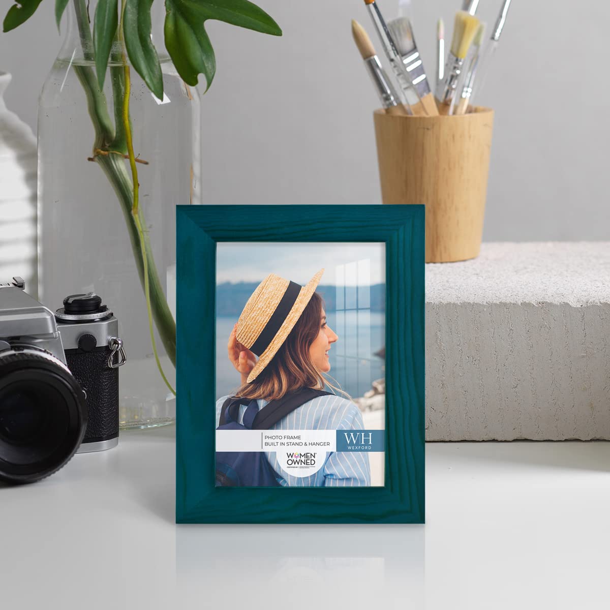 Renditions Gallery 3.5x5 inch Picture Frame Ocean Blue Wood Grain Frame, High-end Modern Style, Made of Solid Wood and High Definition Glass for Wall and Tabletop Photo Display