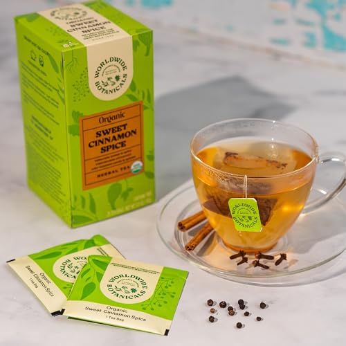 Worldwide Botanicals Sweet Cinnamon Spice Herbal Tea - Organic, Caffeine Free, Kosher, Naturally Sweet, 50% More Herbs - 25 Tea Bags