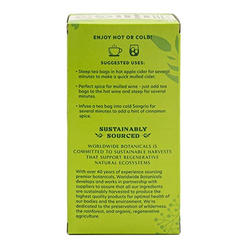 Worldwide Botanicals Sweet Cinnamon Spice Herbal Tea - Organic, Caffeine Free, Kosher, Naturally Sweet, 50% More Herbs - 25 Tea Bags