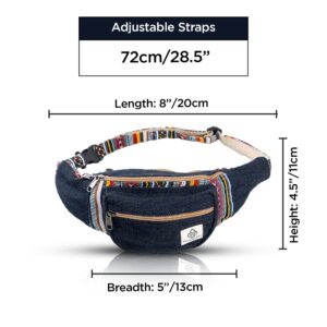 Freakmandu Eco-Friendly Boho Hippie Style Hemp Fanny Pack Blue Hip Waist Bag for Hiking Running Jogging (Azure)