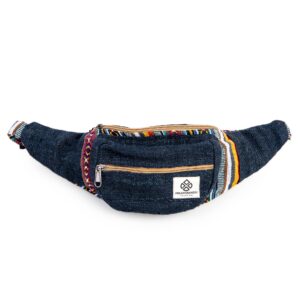 Freakmandu Eco-Friendly Boho Hippie Style Hemp Fanny Pack Blue Hip Waist Bag for Hiking Running Jogging (Azure)