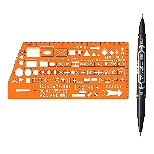 360 TACTICAL Standard Graph Template Stencil with Military Marking Symbols for NATO Army Drawing and Drafting on Map #8353 (Pack of 2 - Scale & Markers)