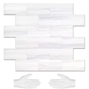 stickgoo 10-sheet subway tile peel and stick backsplash, self adhesive pvc wall tile, star white marble light grey dolomite stick on backsplash for kitchen and bathroom