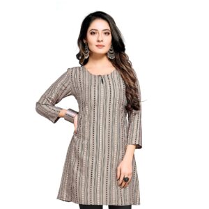 Shiv Textiles Women's Rayon Fabric Printed Round Neck Short Kurtis Top Dresses Kurti (3Xl Chiku)