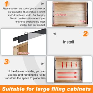 14 Pcs File Cabinet Rails Set 1/2 Drawer Sides File Rails Hanging File Rail Clips PVC Storage File Folder Plastic Clips for File Drawer Holder Organizer (Plastic)