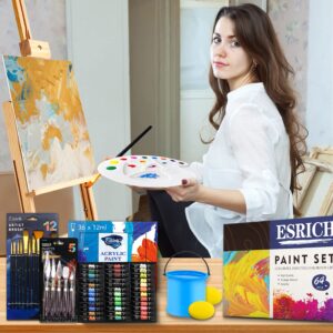 ESRICH Acrylic Paint Set,64PCS Painting Supplies with Wooden Easel,Paint Brushes,36Colors Acrylic Paint, Canvases,Palette,Paint Knives Etc,Painting Kit for Adults,Students,Hobbyists,Beginners