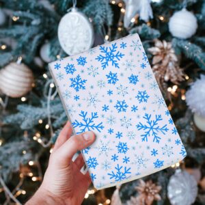 PlandRichW Christmas Wrapping Paper Folded 12 Sheets for Kids Boys Girls Man Women,Blue and White Snowmen Snowflakes Merry Christmas Deer,Image Arts Blue Holiday Wrapping Paper Each 20" X 29"