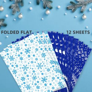 PlandRichW Christmas Wrapping Paper Folded 12 Sheets for Kids Boys Girls Man Women,Blue and White Snowmen Snowflakes Merry Christmas Deer,Image Arts Blue Holiday Wrapping Paper Each 20" X 29"