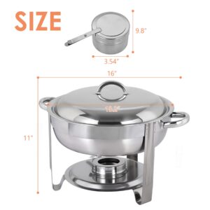 GRANDMA SHARK 4 Set Upgraded 5Qt Full Size Stainless Steel Chafing Dish Round Chafer Buffet Catering Warmer Set W/Food and Water Pan, Lid, Solid Stand and Fuel Holder …