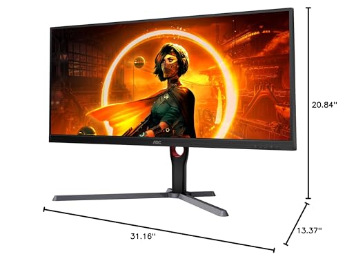 AOC U34G3X 34" Frameless UltraWide Gaming Monitor, WQHD 3440 x1440, 144Hz 1ms, FreeSync Premium, 3-Year Zero-Bright-dot (2022 Model),Black