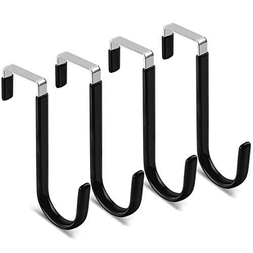 Over The Door Hook - 4 Pack Single Hooks Hanger Metal for Hanging Towel Coats Clothes Hats Bags Bathroom | Black