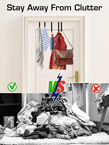 Over The Door Hook - 4 Pack Single Hooks Hanger Metal for Hanging Towel Coats Clothes Hats Bags Bathroom | Black