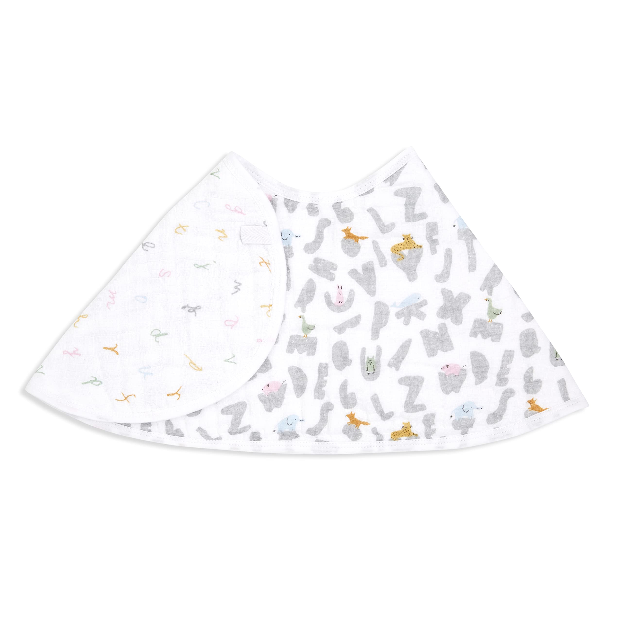 aden + anais Essentials Burpy Bib, 100% Cotton Muslin, Soft Absorbent 4 Layers, Multi-Use Burp Cloth and Bib, 22.5" X 11", Single, Alphabet Animals