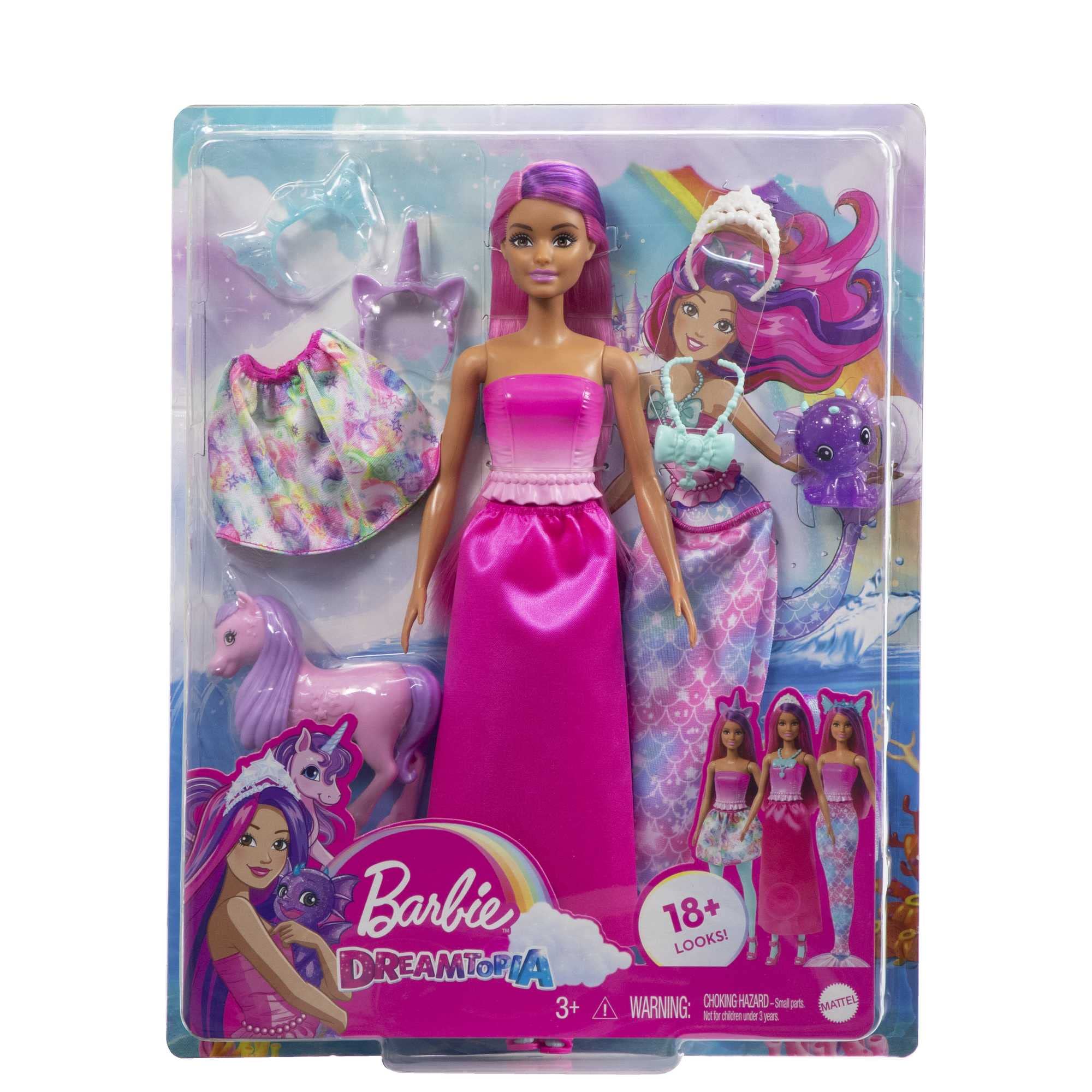 Barbie Dreamtopia Doll with Clothes & Accessories, Fairytale Dress-Up Set with Mermaid Tail, Baby Unicorn, Dragon Pet & More