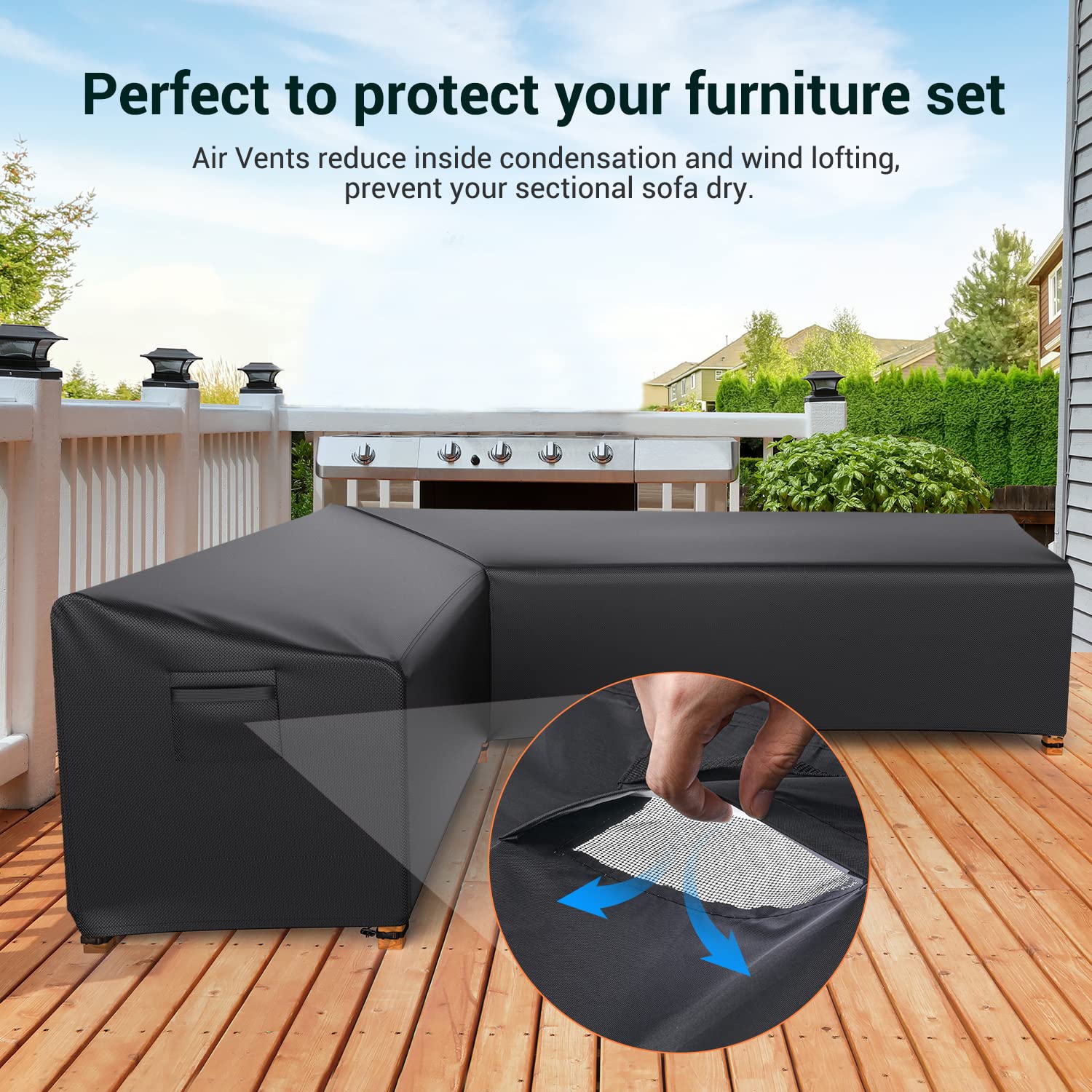 Mrrihand Patio L-Shaped Sectional Sofa Cover, Waterproof Outdoor Sectional Cover,Heavy Duty Garden Furniture Cover with Air Vent 100W*100D*31H/33.5