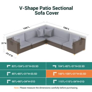 Mrrihand Patio L-Shaped Sectional Sofa Cover, Waterproof Outdoor Sectional Cover,Heavy Duty Garden Furniture Cover with Air Vent 100W*100D*31H/33.5