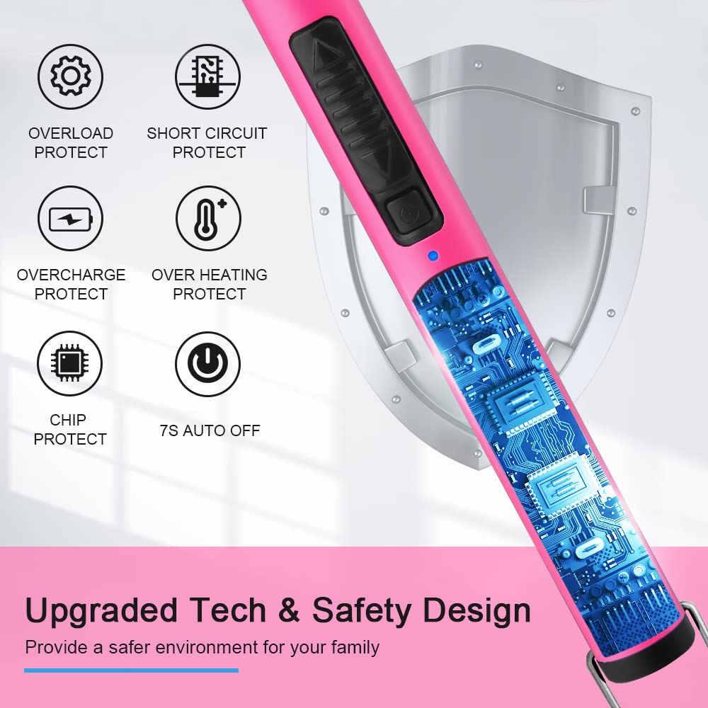 SUPRUS Fluorescent Lighter Glows in The Dark 360°Flexible Neck USB Rechargeable Windproof Triple Safety for Candle Cooking BBQ in Party (Pink)