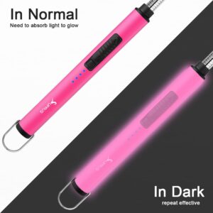 SUPRUS Fluorescent Lighter Glows in The Dark 360°Flexible Neck USB Rechargeable Windproof Triple Safety for Candle Cooking BBQ in Party (Pink)