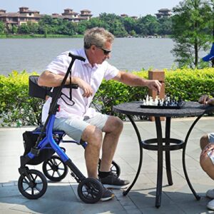 WALK MATE Rollator Walker for Seniors Taller 5.3~7ft with Height-Adjustable Seat, 10 Inch Wheels Wire-Hidden Walkers Compact Folding Design Lightweight Mobility Walking Aid Widen Backrest, Blue