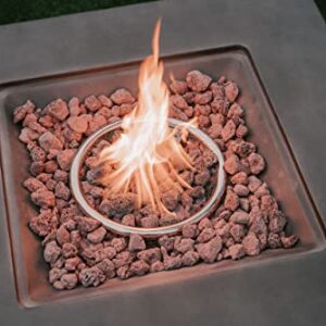 XBrand MgO & Metal 40,000 BTU Outdoor Propane Gas Smokeless Square Fire Pit Table with Volcanic Rocks & Rain Cover, 30 inch Wide, Gray