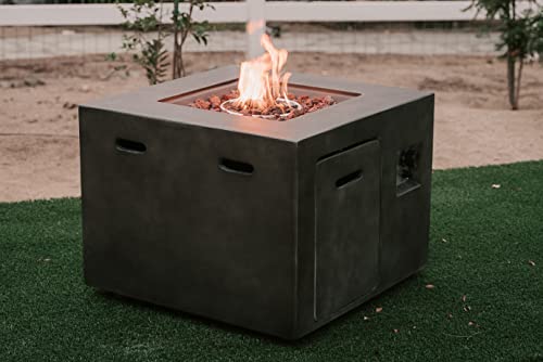 XBrand MgO & Metal 40,000 BTU Outdoor Propane Gas Smokeless Square Fire Pit Table with Volcanic Rocks & Rain Cover, 30 inch Wide, Gray