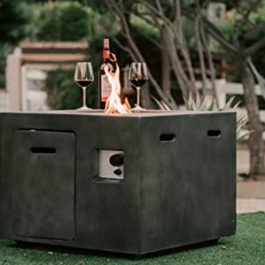 XBrand MgO & Metal 40,000 BTU Outdoor Propane Gas Smokeless Square Fire Pit Table with Volcanic Rocks & Rain Cover, 30 inch Wide, Gray